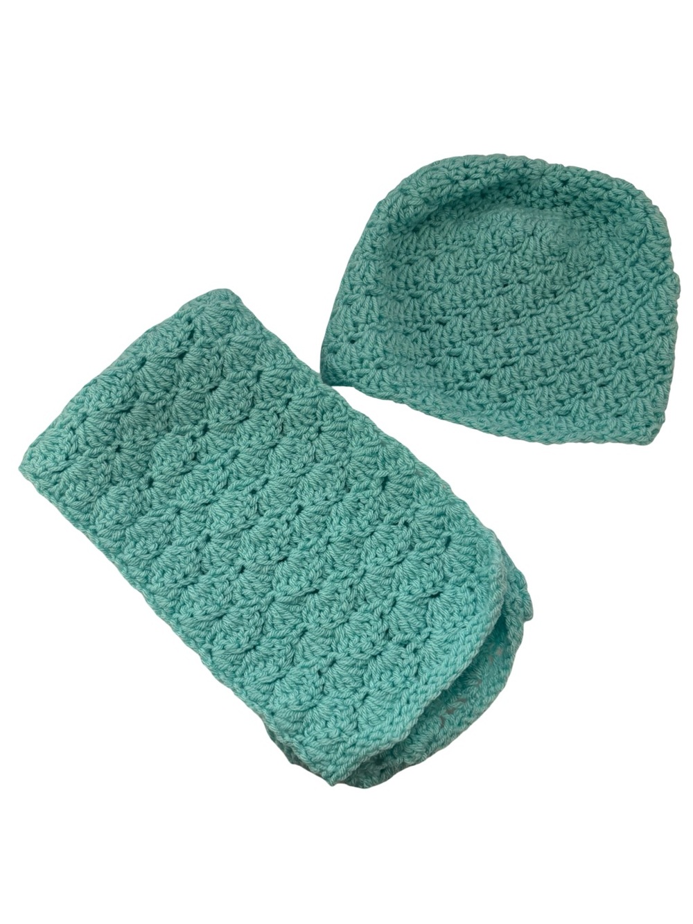 Handcrafted Teal Crochet Beanie and Scarf Set - Women Accessories